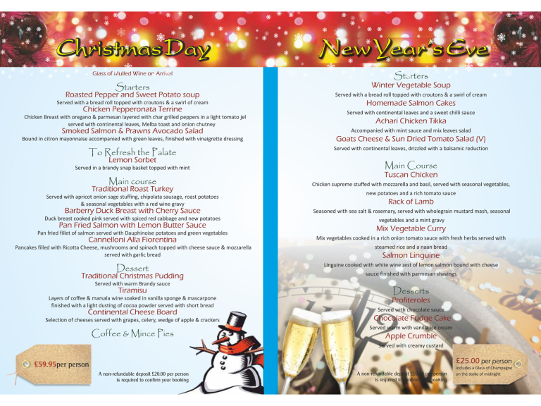 Grosvenor Casino Stockport Christmas Menu